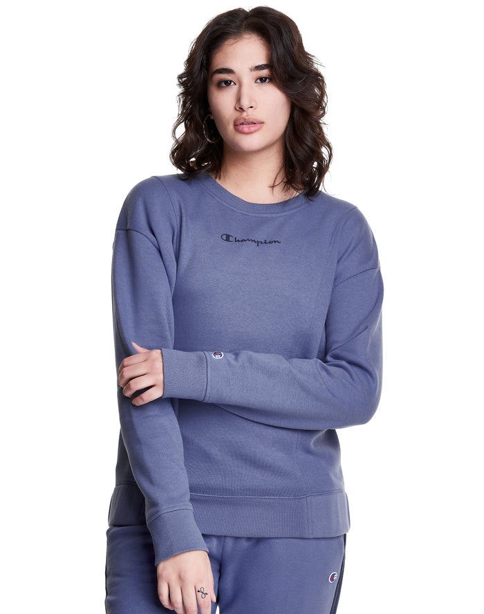 Champion Womens Sweatshirt NZ - Fleece Crew Blue ( 7132-CRUTW )